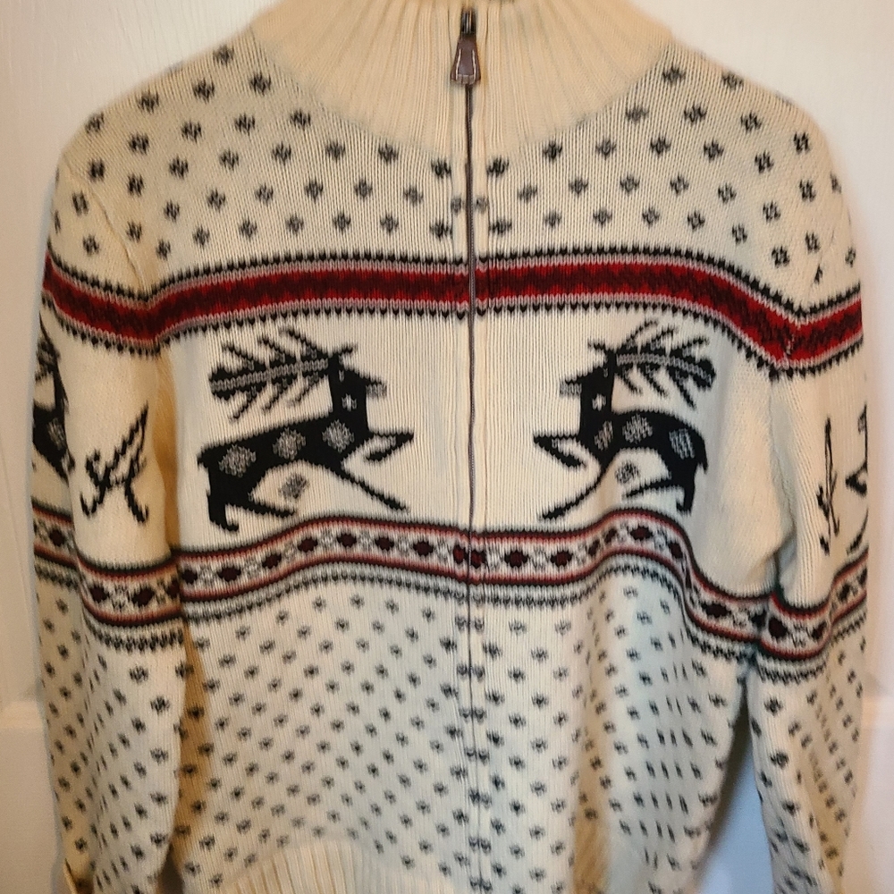 Abrams Men's  Full Zip Up Ski Sweater, Size: Small Color: Cream
